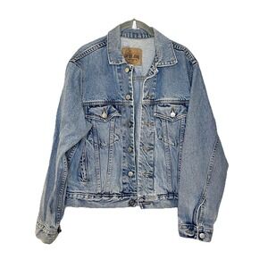 Vintage GAP Blue Jeans Jacket Mens XS Light Wash Denim Trucker Hong Kong 90s